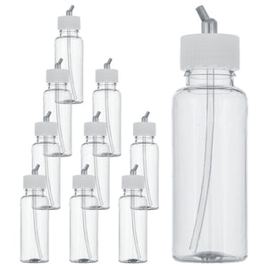 10 Pack TB-009, 3.4oz Plastic Jar Bottles with 30 Degrees Down Angle Adaptor Lid Assembly, Dual-Action Siphon