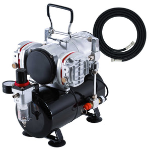 TC-828 Airbrush Compressor with Tank- 1/4 HP Twin Cylinder, 3L Air Tank, 46L/Min Flow, Dual Air Brush Support, True Diaphragm