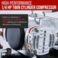 TC-828 Airbrush Compressor with Tank- 1/4 HP Twin Cylinder, 3L Air Tank, 46L/Min Flow, Dual Air Brush Support, True Diaphragm