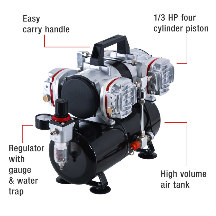 Twin Piston Airbrush Air Compressor w/TANK-2Yr Warranty