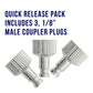 Quick Connect Fittings 1/8" Male Coupler Airbrush Adapter (3 Pack) - Universal Airbrush Connector Quick Disconnect System for Air Hose