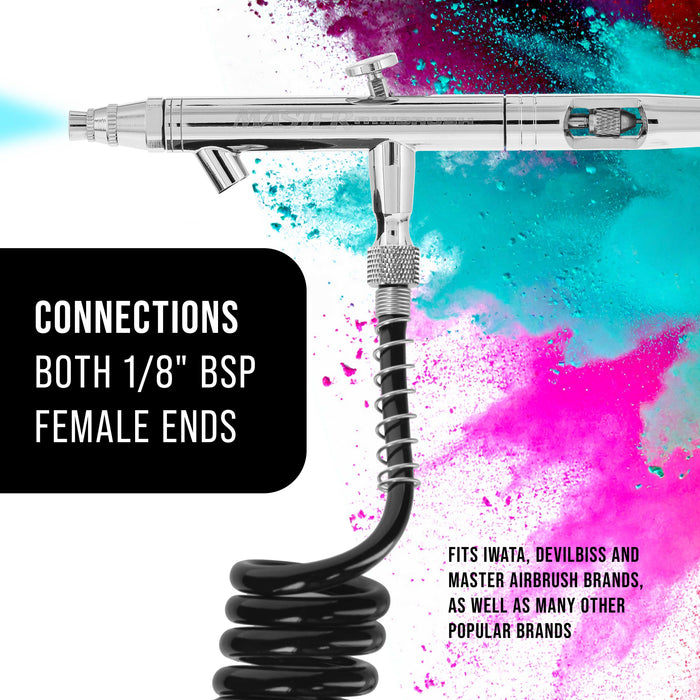 Premium 10 Foot Recoiling Airbrush Hose - Standard 1/8" BSP Air Brush Hose Adapter Fitting Connectors on Both Ends