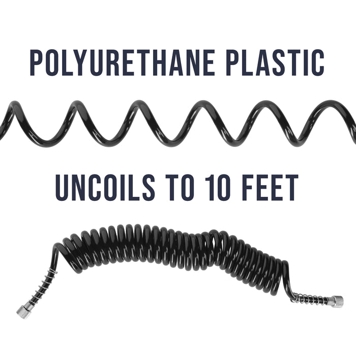 Premium 10 Foot Recoiling Airbrush Hose - Standard 1/8" BSP Air Brush Hose Adapter Fitting Connectors on Both Ends