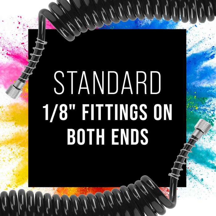 Premium 10 Foot Recoiling Airbrush Hose - Standard 1/8" BSP Air Brush Hose Adapter Fitting Connectors on Both Ends