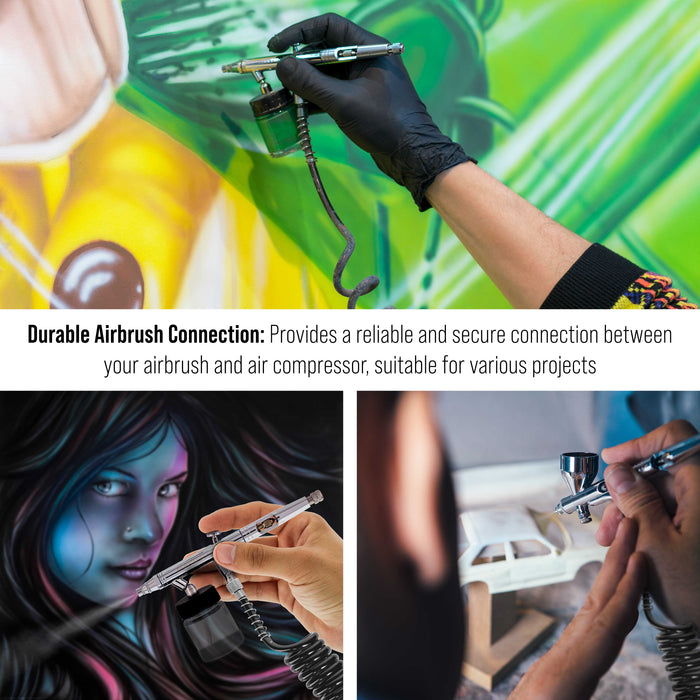 Premium 10 Foot Recoiling Airbrush Hose - Standard 1/8" BSP Air Brush Hose Adapter Fitting Connectors on Both Ends