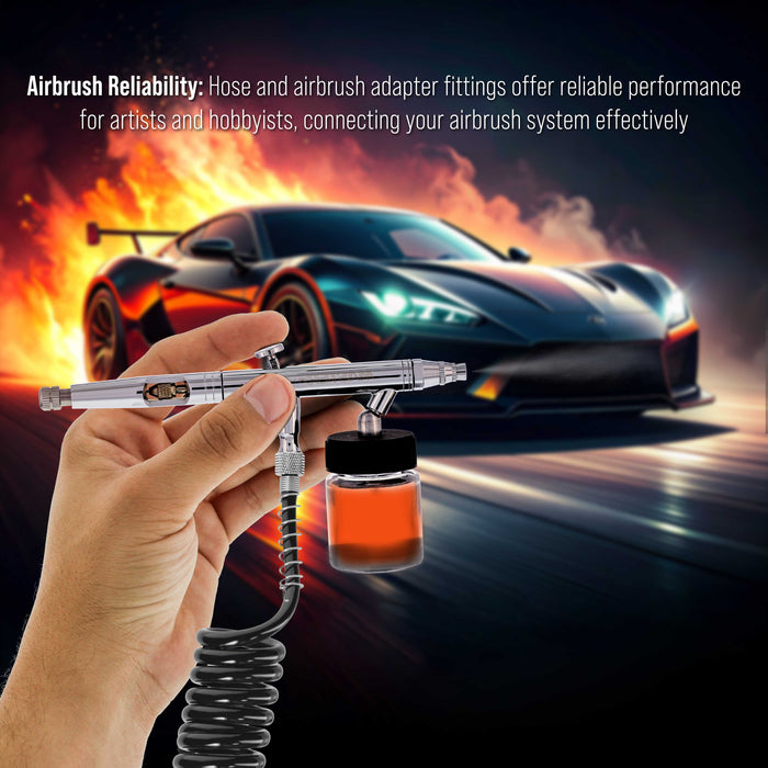 Premium 10 Foot Recoiling Airbrush Hose - Standard 1/8" BSP Air Brush Hose Adapter Fitting Connectors on Both Ends
