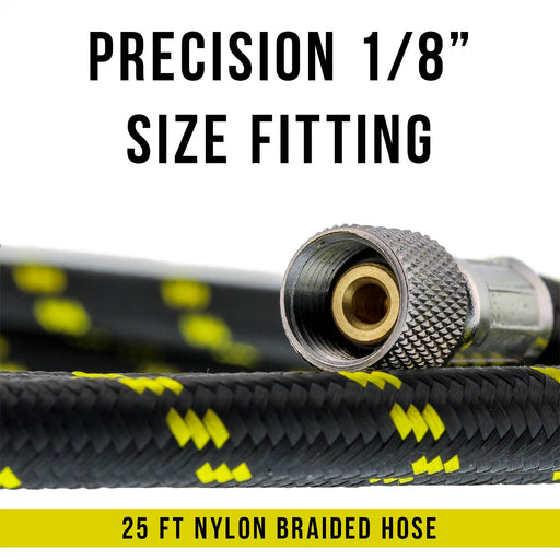 Premium 25 Foot Nylon Braided Airbrush Hose with Standard 1/8" Size Fittings on Both Ends (Hose color may vary)