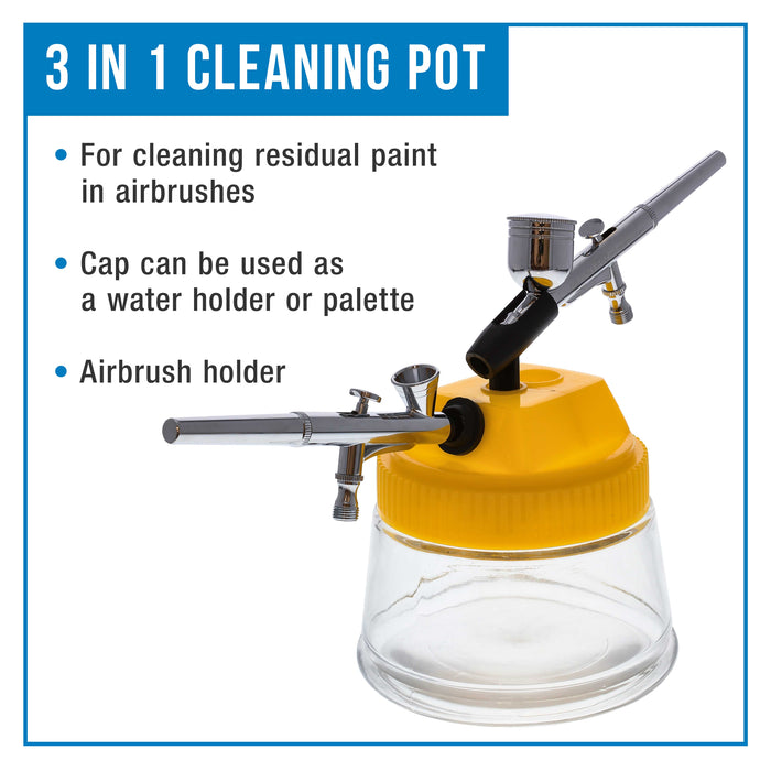 Airbrush 3 in 1 Cleaning Pot with Holder with 4 Replacement Filters and a Paint Syringe