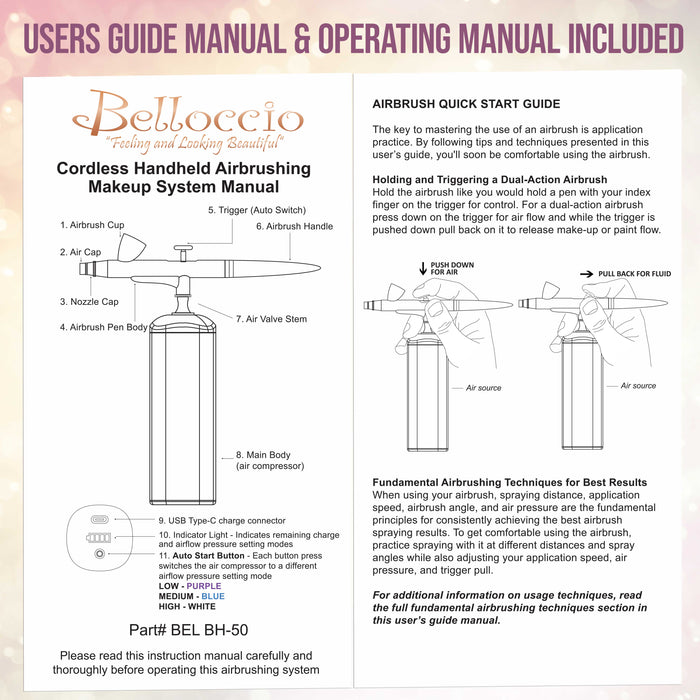 Belloccio Complete Cordless Handheld Airbrush Cosmetic Makeup System with 4 Fair Foundation Shades, 18-Piece Kit, Primer, Blush, Bronzer, Highlighter