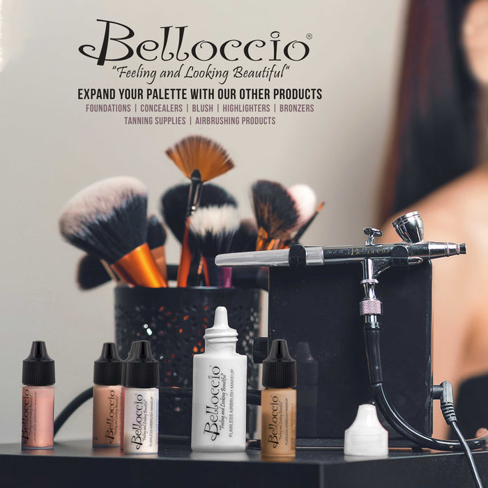 Belloccio Professional Beauty Airbrush Cosmetic Makeup System with 5 Dark Shades of Foundation in 1/4 oz Bottles