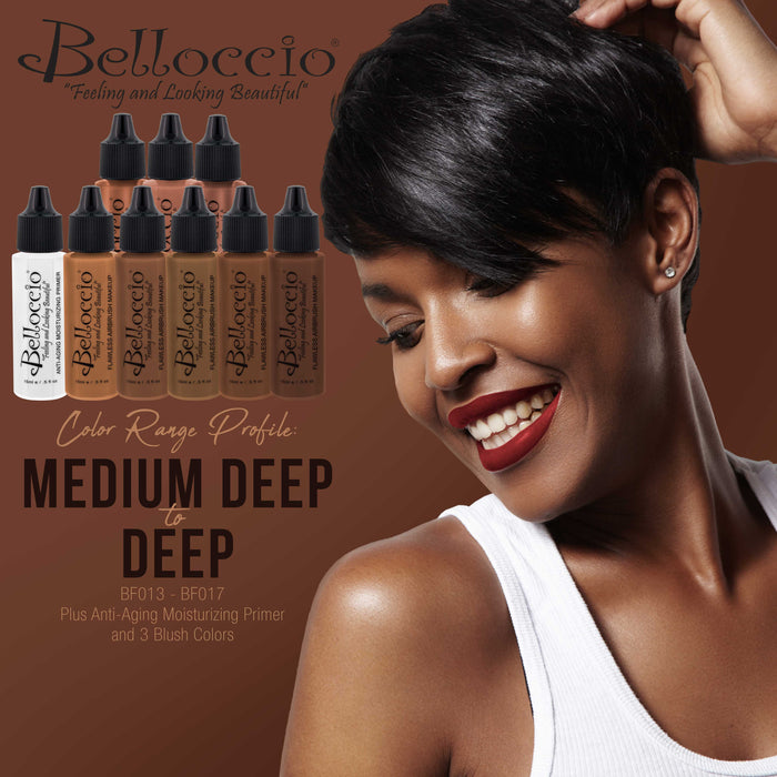 Belloccio Professional Beauty Deluxe Airbrush Cosmetic Makeup System with 5 Dark Shades of Foundation in 1/2 oz Bottles