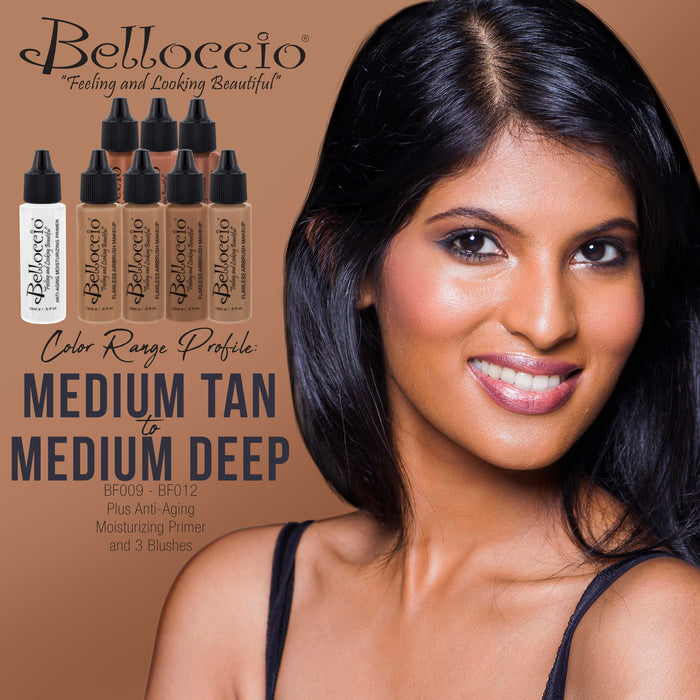 Belloccio Professional Beauty Deluxe Airbrush Cosmetic Makeup System with 4 Tan Shades of Foundation in 1/2 oz Bottles
