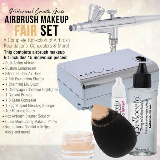 Belloccio Professional Beauty Airbrush Cosmetic Makeup System with 4 Fair Shades of Foundation in 1/4 oz Bottles