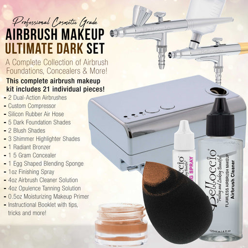 Belloccio Ultimate Airbrush Makeup & Spray Tanning System; Makeup & Tanning Airbrushes, Dark Shade Foundations, Blushes & Tanning Solution