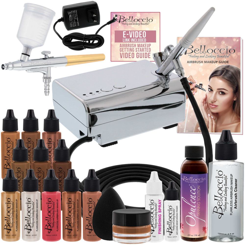 Belloccio Ultimate Airbrush Makeup & Spray Tanning System; Makeup & Tanning Airbrushes, Dark Shade Foundations, Blushes & Tanning Solution