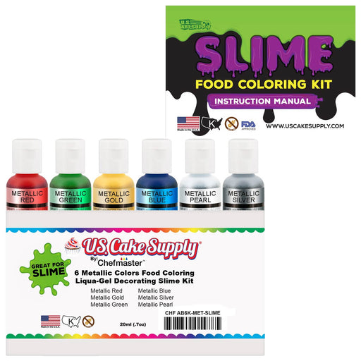 6 Metallic Colors Airbrush Food Coloring Decorating Slime Kit ? U.S. Art Supply Food Grade, 0.645 fl. oz. (19ml) Bottles, Non-Toxic Metallic Colors