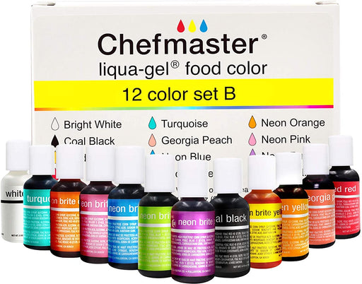 Liqua-Gel Food Coloring - 12 Color Set B - Fade Resistant Food Coloring, 12 Pack - Vibrant, Eye-Catching Colors, Easy-To-Blend Formula, Fade-Resistant