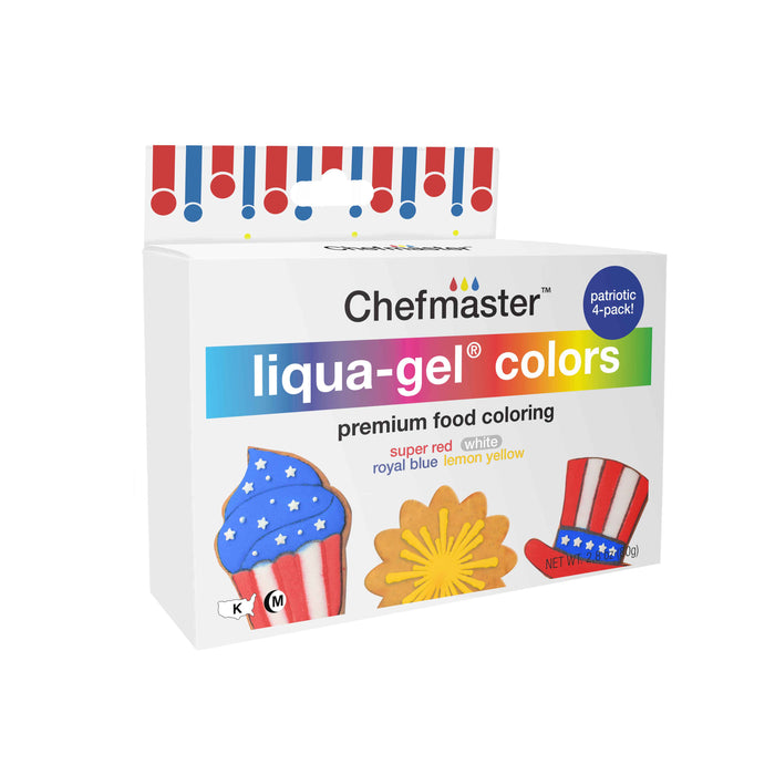 Chefmaster Liqua-Gel Cake Color Set - 4 Patriotic Colors in 0.64 fl. oz. (19ml) Bottles