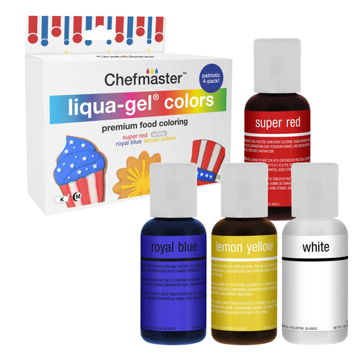 Chefmaster Liqua-Gel Cake Color Set - 4 Patriotic Colors in 0.64 fl. oz. (19ml) Bottles