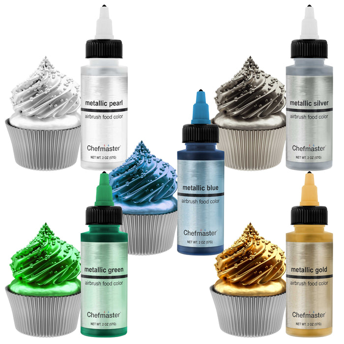 U.S. Cake Supply by Chefmaster 6 Color Metallic 2-Ounce Cake Color Kit