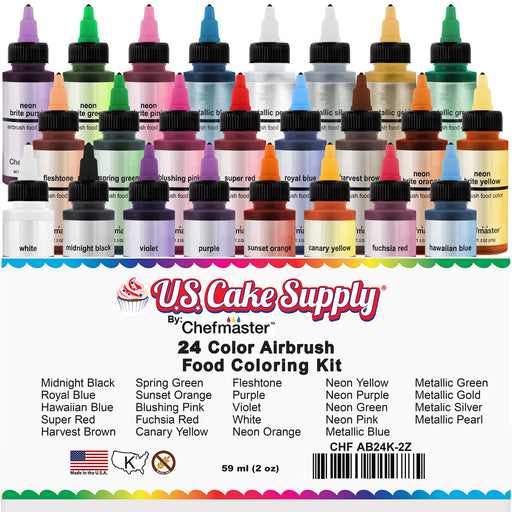 24 Color Deluxe Airbrush Cake Color Kit, 2 oz. Bottles
