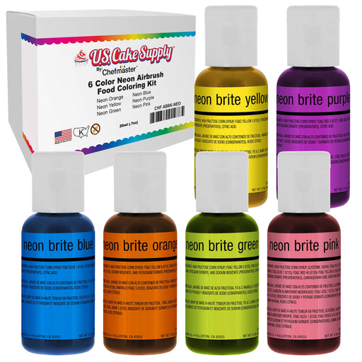 Chefmaster 6-Color 20ml Neon Airbrush Cake Color Set