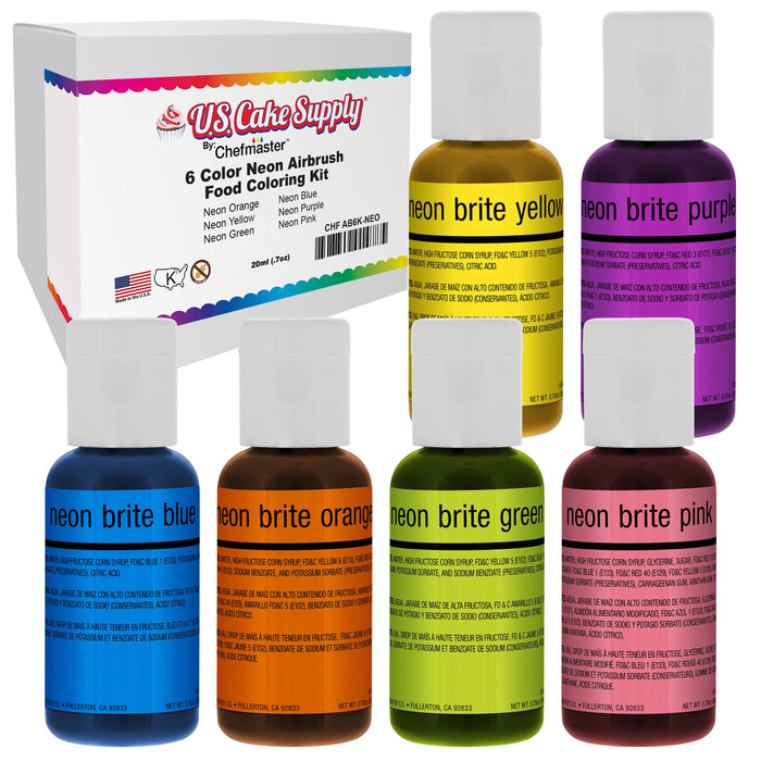 Chefmaster 6-Color 19ml Neon Airbrush Cake Color Set