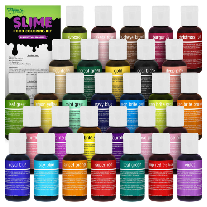 30 Color Food and Slime Coloring Liqua-Gel Ultimate Decorating Kit Primary, Secondary & Neon Colors - Food Grade, 0.75 fl oz (20ml) Bottles, Non-Toxic