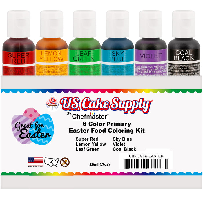 U.S. Cake Supply 6 Color Primary Easter Food Coloring Kit