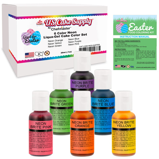 6 Color Neon Cake Food Coloring Liqua-Gel Easter Egg Decorating Baking Set - U.S. Cake Supply .75 fl. Oz. (20ml) Bottles