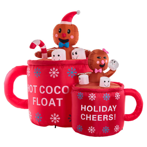 Christmas Masters 6 Foot Inflatable Hot Cocoa Mug Float Cups with Gingerbread Man & Woman Cookie LED Lights Indoor Outdoor Yard Decoration, Holiday