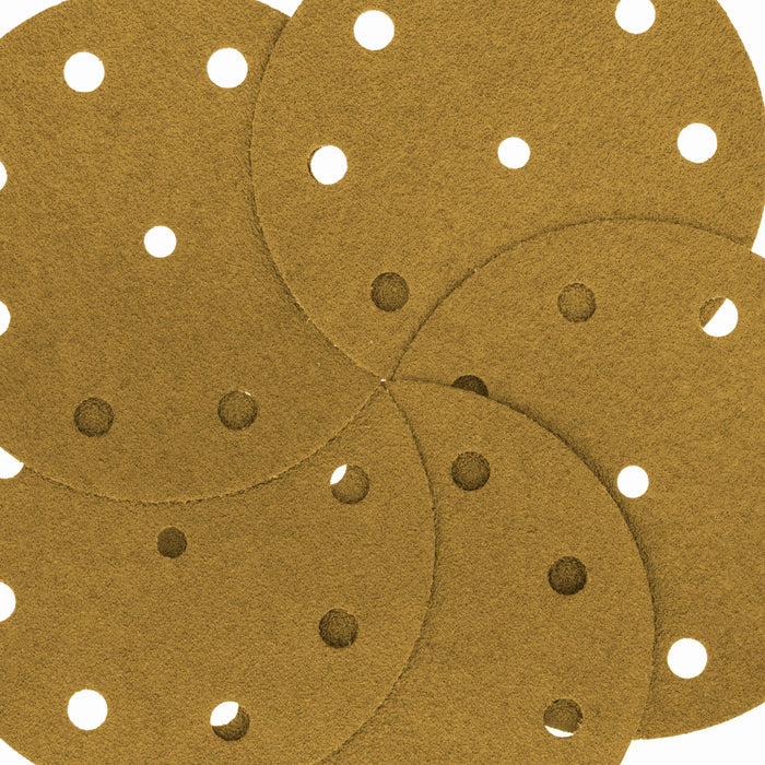 60 Grit - 5" Gold DA Sanding Discs - 9-Hole Pattern Hook and Loop - Box of 50