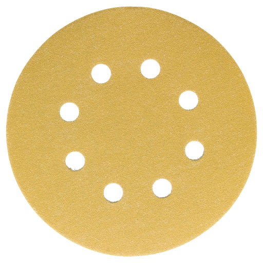 180 Grit - 5" Gold DA Sanding Discs - 8-Hole Pattern Hook and Loop - Box of 50