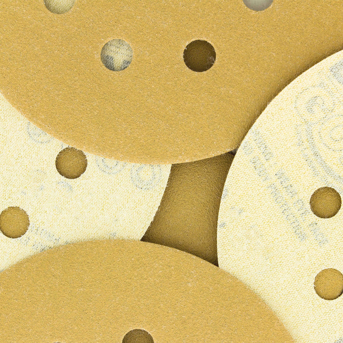 180 Grit - 5" Gold DA Sanding Discs - 8-Hole Pattern Hook and Loop - Box of 50