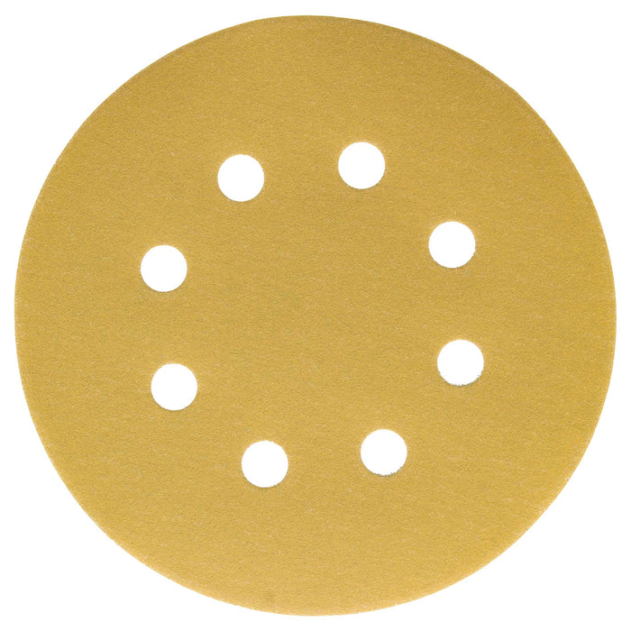 240 Grit - 5" Gold DA Sanding Discs - 8-Hole Pattern Hook and Loop - Box of 50