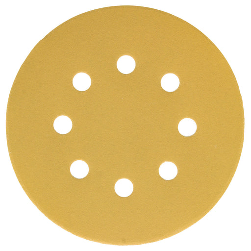 320 Grit - 5" Gold DA Sanding Discs - 8-Hole Pattern Hook and Loop - Box of 50