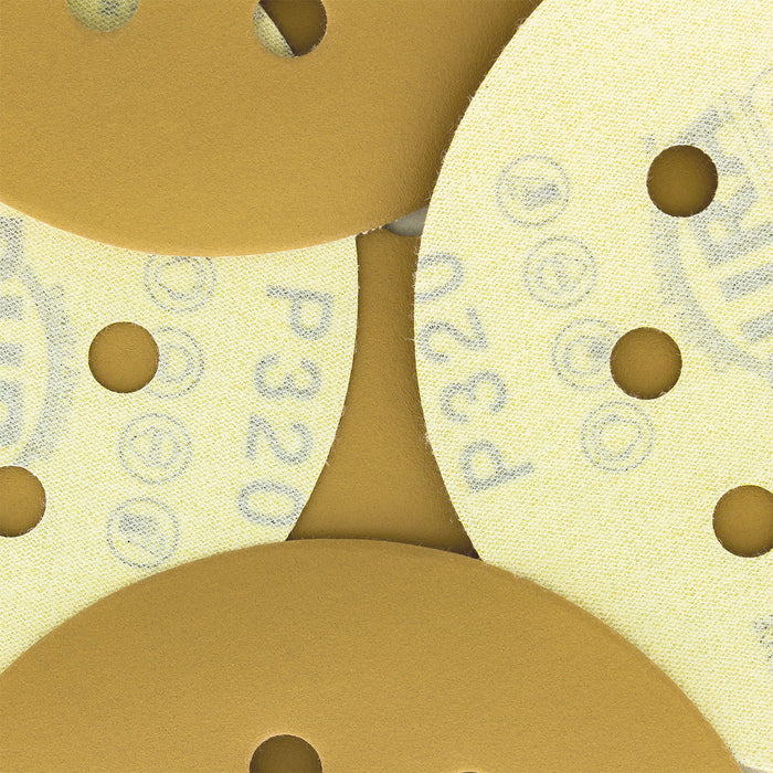 320 Grit - 5" Gold DA Sanding Discs - 8-Hole Pattern Hook and Loop - Box of 50