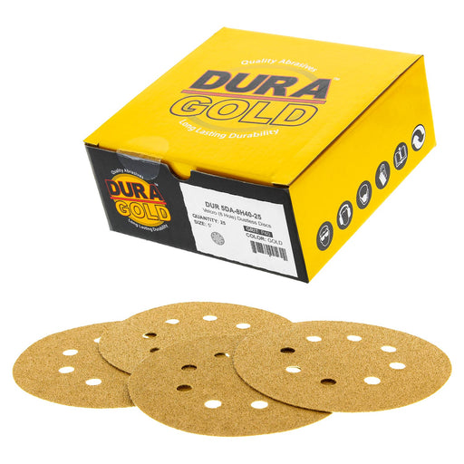 40 Grit - 5" Gold DA Sanding Discs - 8-Hole Pattern Hook and Loop - Box of 25