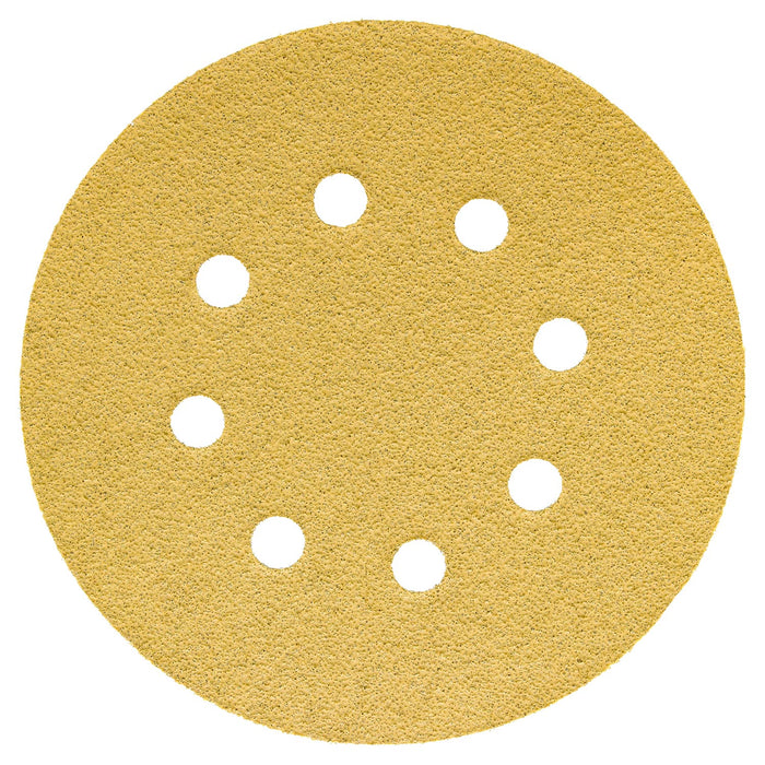 40 Grit - 5" Gold DA Sanding Discs - 8-Hole Pattern Hook and Loop - Box of 25