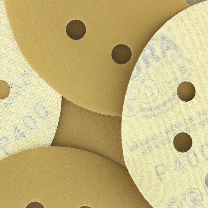 400 Grit - 5" Gold DA Sanding Discs - 8-Hole Pattern Hook and Loop - Box of 50