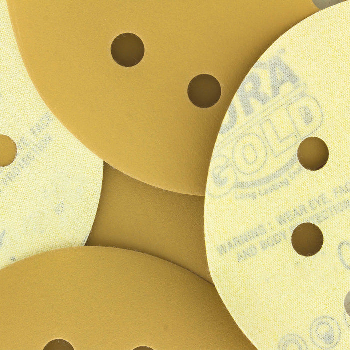 500 Grit - 5" Gold DA Sanding Discs - 8-Hole Pattern Hook and Loop - Box of 50