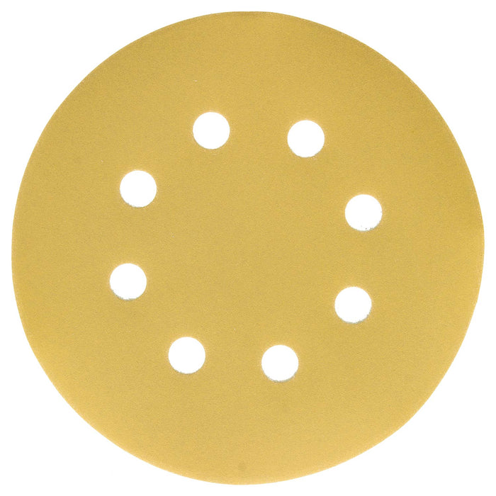 600 Grit - 5" Gold DA Sanding Discs - 8-Hole Pattern Hook and Loop - Box of 50