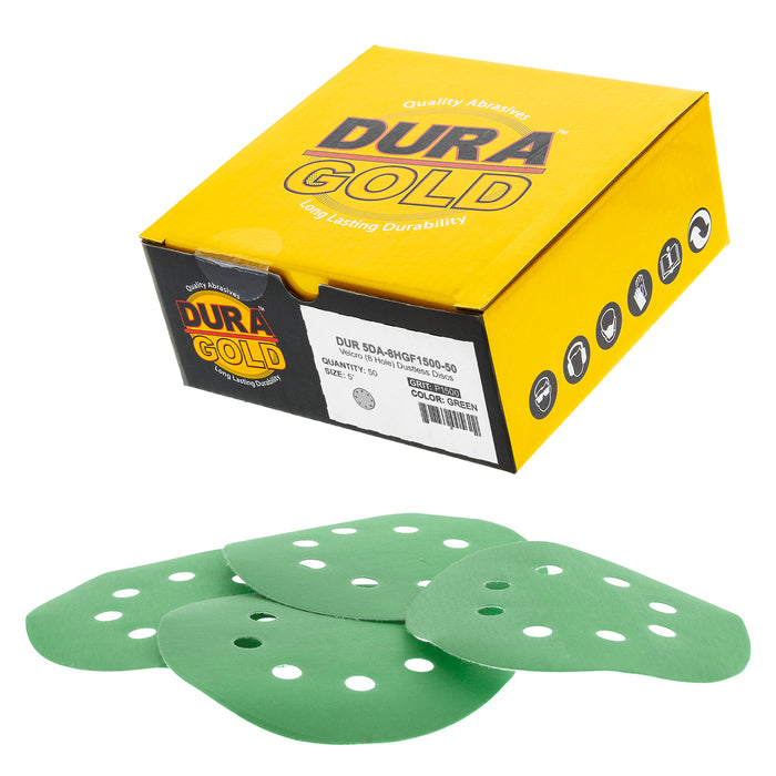 1500 Grit - 5" Green Film DA Sanding Discs - 8-Hole Pattern Hook and Loop - Box of 50