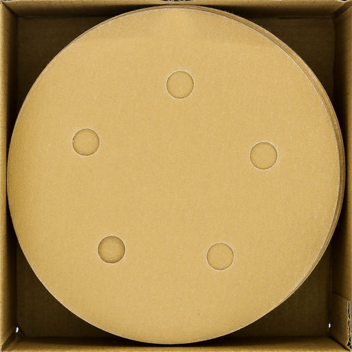 220 Grit - 5" Gold DA Sanding Discs - 5-Hole Pattern Hook and Loop - Box of 50