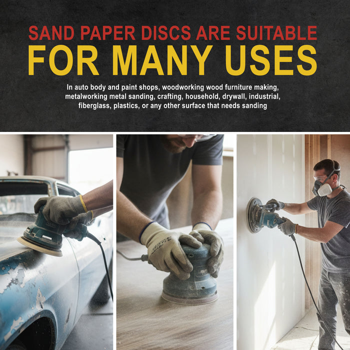 220 Grit - 5" Gold DA Sanding Discs - 5-Hole Pattern Hook and Loop - Box of 50