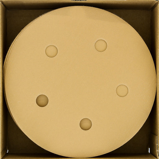 400 Grit - 5" Gold DA Sanding Discs - 5-Hole Pattern Hook and Loop - Box of 50