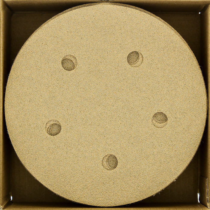 80 Grit - 5" Gold DA Sanding Discs - 5-Hole Pattern Hook and Loop - Box of 50