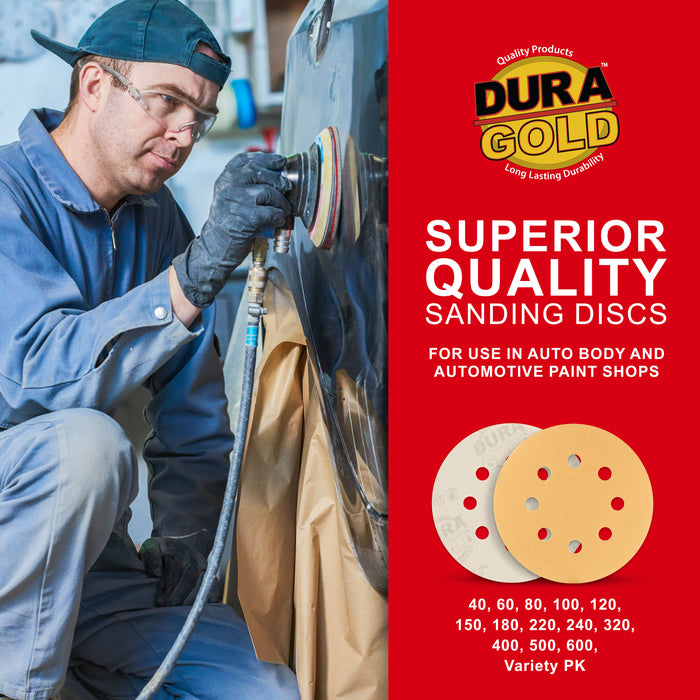 240 Grit - 5" Gold DA Sanding Discs - 8-Hole Pattern Hook and Loop - Box of 50