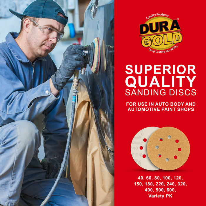 40 Grit - 5" Gold DA Sanding Discs - 8-Hole Pattern Hook and Loop - Box of 25