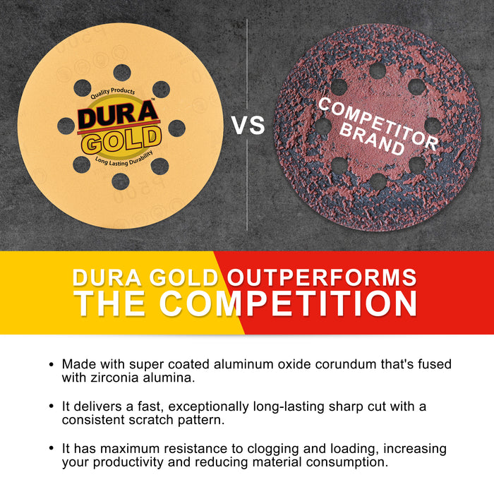 500 Grit - 5" Gold DA Sanding Discs - 8-Hole Pattern Hook and Loop - Box of 50